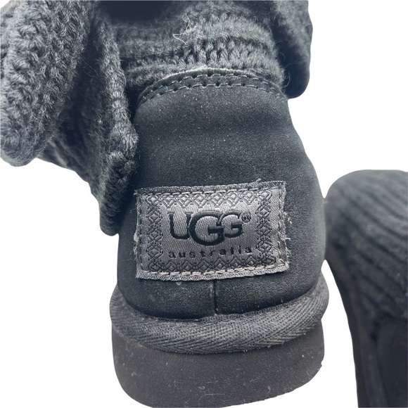 UGG Cardy Knit Buttons Boots Kids Size 5 Suede Foldable Short Tall Black Cozy - Picture 10 of 14